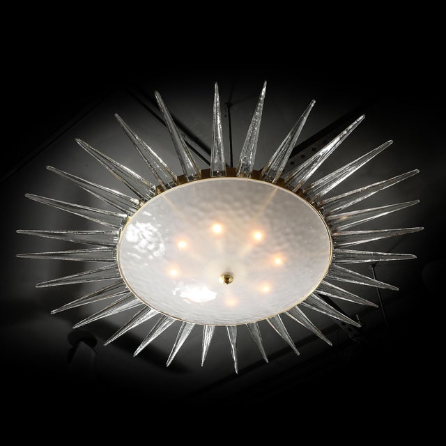 Modernist Brass Fitted Hand-Blown Murano Glass Starburst Spike Form Chandelier For Sale In New York - Image 6 of 17