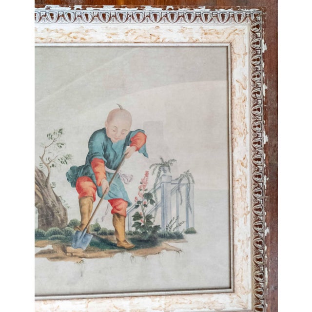19th Century French Chinoiserie Chinese Export Style Watercolor Painting For Sale - Image 4 of 18