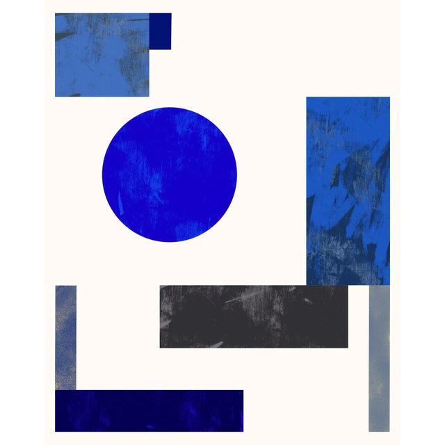 Mid-Century Geometric Collage in Blue and Gray For Sale In Los Angeles - Image 6 of 6