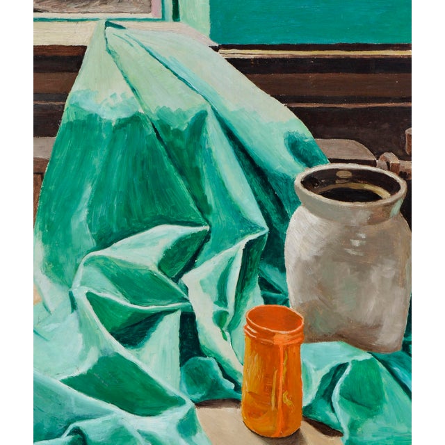 Classic mid century still-life of a green drape with vase, by W. Gray (American, 20th Century). Dated and signed by the...