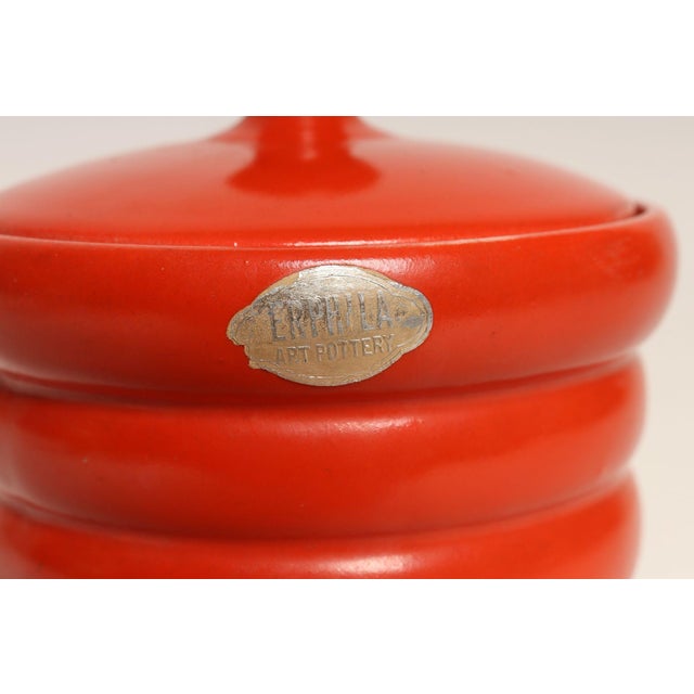 Vintage Czech Bohemian Orange Art Pottery Ribbed Lidded Canister by Erphila For Sale - Image 16 of 17