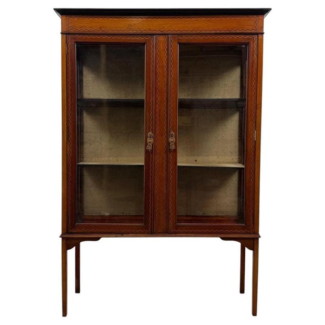 Early 20th Century Antique English Inlaid Mahogany Display Cabinet For Sale - Image 6 of 12