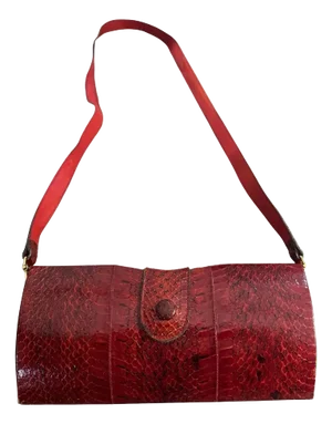 A 1970s Textured Red Leather and Brass Italian Shoulder Bag