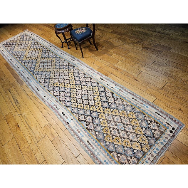 Vintage Persian Qazvin Tribal Kilim Runner, Handwoven Allover Paisley Pattern, Brown & Ivory, 4’ x 18’ For Sale - Image 17 of 17