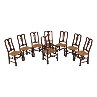 Set of 8 Country Queen Anne Rush Seat Dining Chairs For Sale
