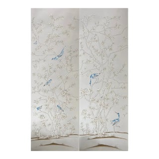 Floral Chinoiserie Panels Hand Painted Wallpapers - 2 Panels For Sale