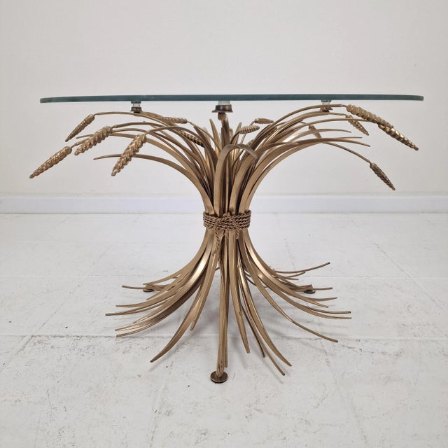 Hollywood Regency Gilded Sheaf of Wheat Coffee Table in the style of Coco Chanel, 1970s For Sale - Image 4 of 15