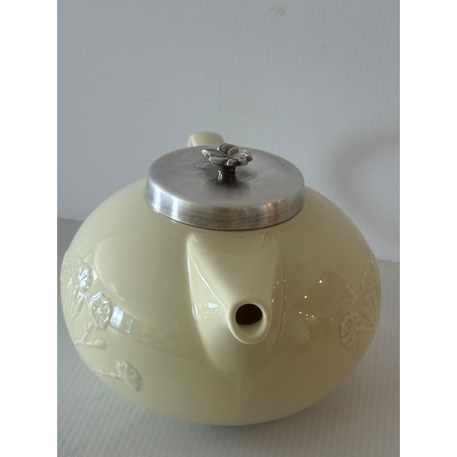 Vintage Villeroy & Boch "The Tisane" Pattern Teapot Embossed Floral Design Cream Color Metal Lid 500 ML For Sale - Image 15 of 17