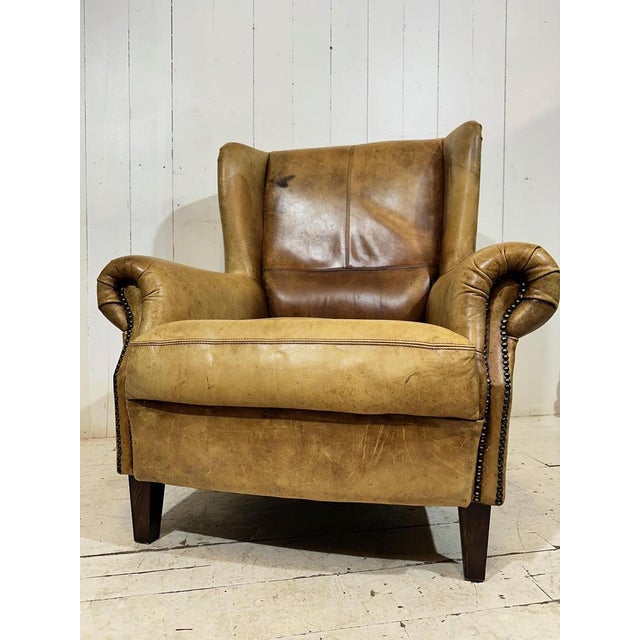 Vintage Leather Hotel Wingback Lounge Armchair, 1980 For Sale - Image 16 of 18