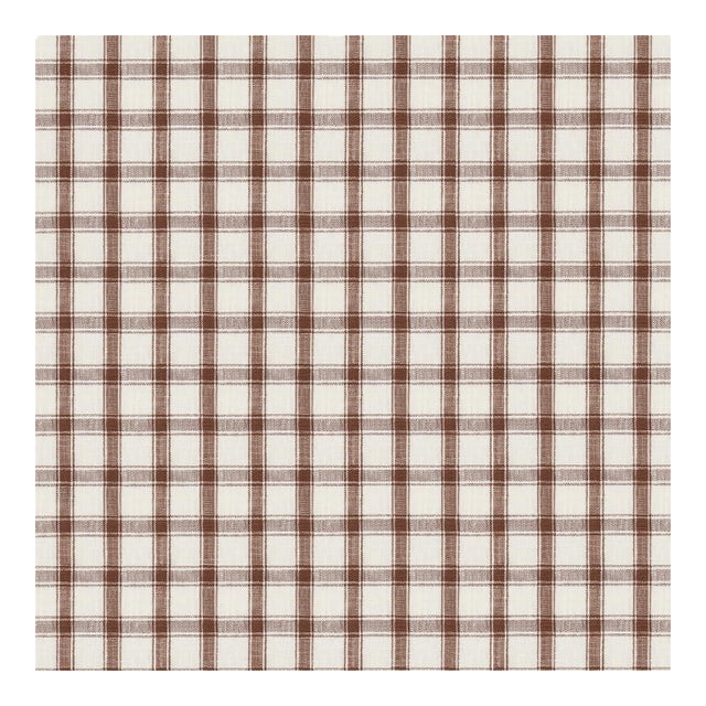 Schumacher Crawford Linen Check Fabric in Brown For Sale