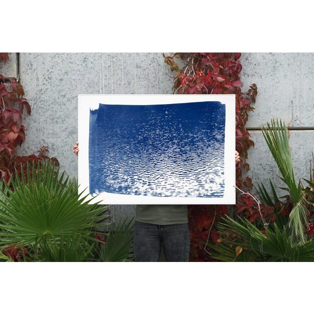 Contemporary Blue Lake Ripples, Large (100x70cm) Handprinted Cyanotype on Watercolor Paper, Limited Edition For Sale - Image 3 of 12