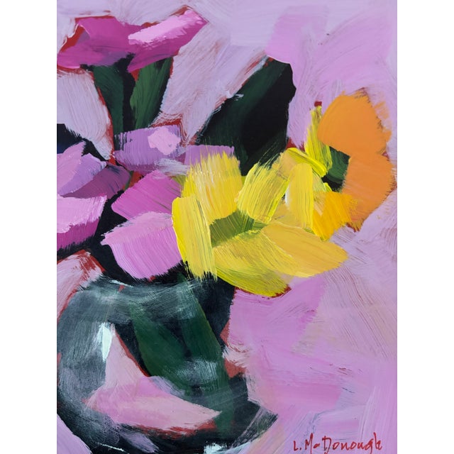 “Pink Reverie” Original Acrylic Contemporary Expressionism Floral Still Life by Linda McDonough For Sale In Naples, FL - Image 6 of 9