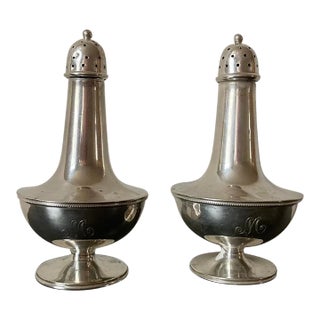 19th Century American Art Deco Salt and Pepper Shakers in Sterling Silver by Bsc- a Pair For Sale