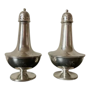 19th Century American Art Deco Salt and Pepper Shakers in Sterling Silver by Bsc- a Pair
