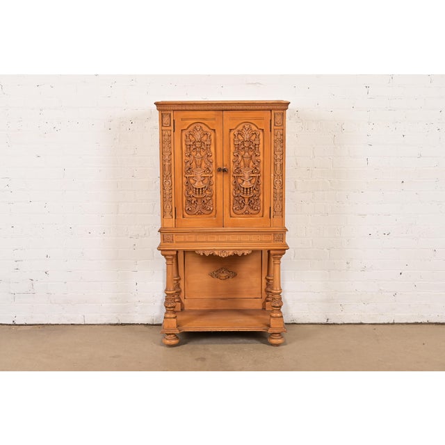 Antique Renaissance Revival Carved Oak Cupboard or Bar Cabinet, Circa 1920s For Sale - Image 9 of 9