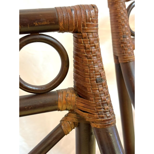 Vintage McGuire Inspired Target Back Style Bamboo and Rawhide Wrapped Arm Chairs With Cushions- Set of 4 For Sale - Image 12 of 18