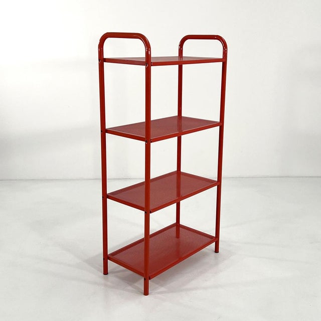 Red Standing Shelf in Perforated Metal, 1980s For Sale - Image 6 of 8