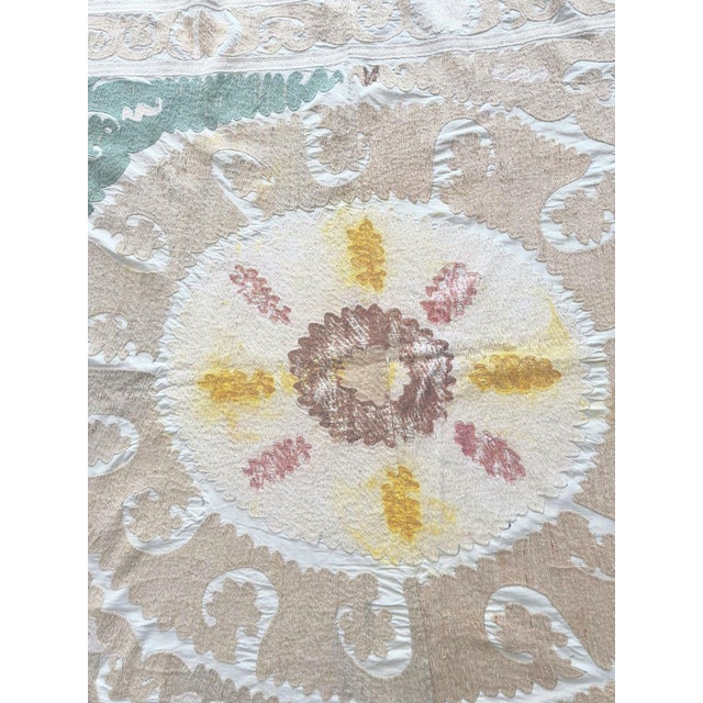 Hand-Embroidered Neutral Tan Suzani Wall Hanging, 5' X 5'1'' For Sale In New York - Image 6 of 9