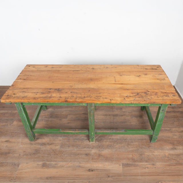 Farmhouse 19th Century Hungarian Original Green Painted Pine Work Table For Sale - Image 3 of 14