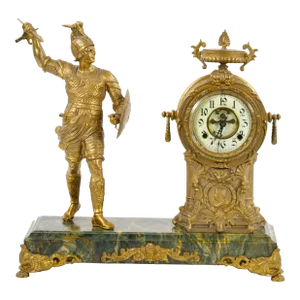 Gilt Bronze Footed Marble Base Mantel Clock Depicting Carthage Warrior