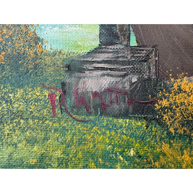 Farmhouse Vintage Signed Rustic Water Mill Landscape Oil Painting in Wood Frame For Sale - Image 3 of 8