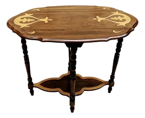 Vintage Oval Walnut Side Table With Carved Legs and Pie Crust Edge