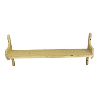 Early 20th Century Vintage Yellow Chipped Paint Wall Shelf For Sale