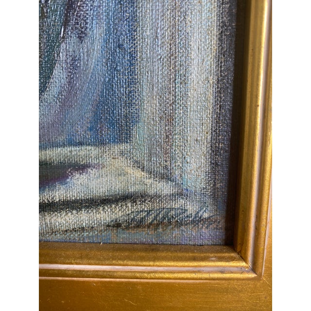Mid 20th Century “Woman in Blue” Original Oil Painting For Sale - Image 5 of 12