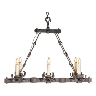 Mid 20th Century French Wrought Iron Chandelier For Sale
