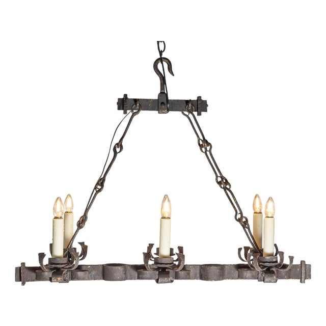 Mid 20th Century French Wrought Iron Chandelier For Sale