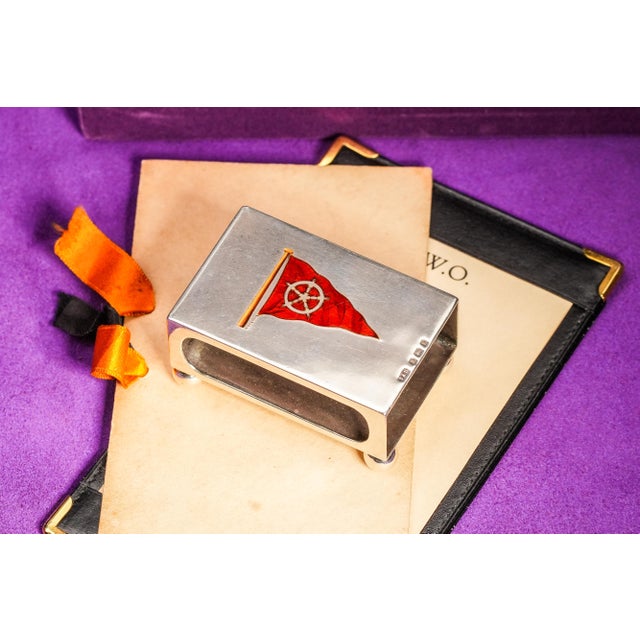 English Nautical Flag Hand Painted Enamel Sterling Silver Antique Match Box Holder Tobacciana For Sale - Image 3 of 12