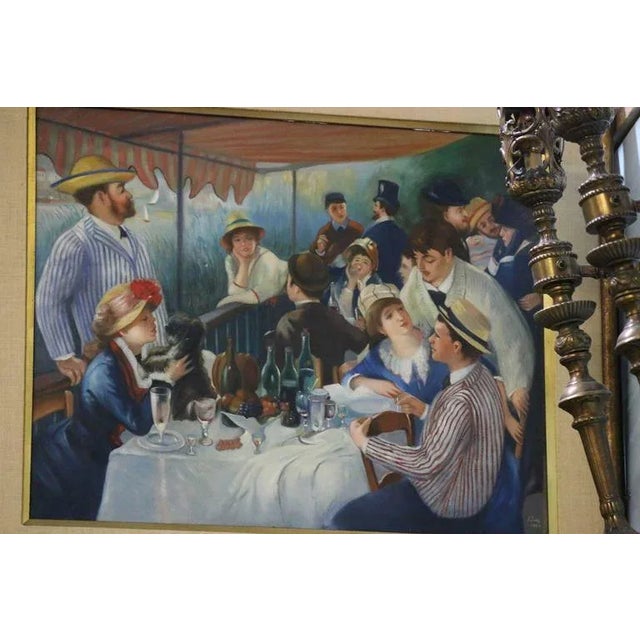 1950s "Bal Du Moulin" Impressionist After Renoir Figurative Oil Painting Signed J. Sanz For Sale In West Palm - Image 6 of 6