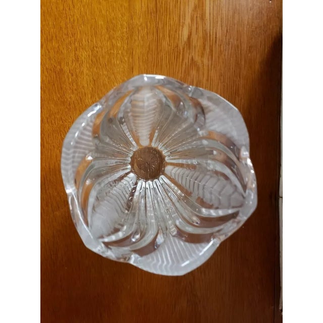 Vintage Frosted & Etched Crystal Vase With Scalloped Edge, Made in Poland For Sale - Image 4 of 6