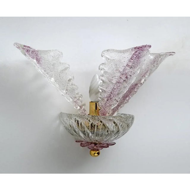 Mid-Century Modern Murano Glass Wall Lamps with Leaves, Italy, 1960s, Set of 2 For Sale - Image 3 of 8