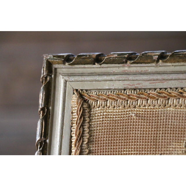 Antique French Needlepoint Firescreen | Louis XVI Style Hand-Painted & Gilt Wood Fireplace Screen | Cherub Tapestry For Sale - Image 15 of 18