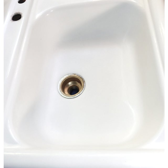 Iconic 1957 Vintage Kohler Sea Cliff 50" Wide Double Basin Porcelain & Cast Iron Kitchen Sink For Sale - Image 12 of 18