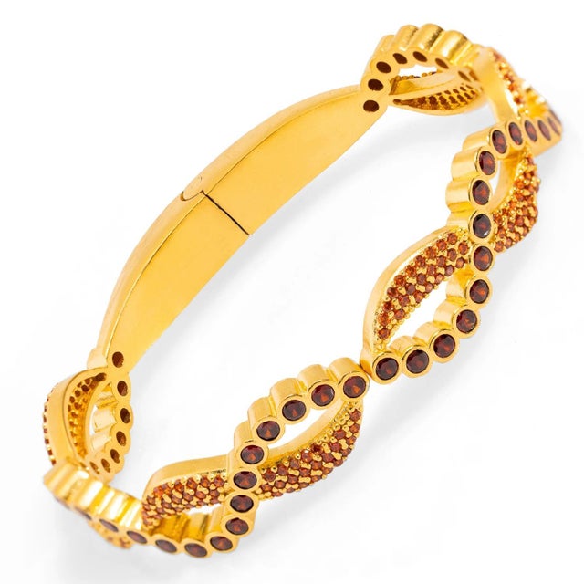 Early 21st Century Modern Style Carnelian Gemstone & Gold Bangle Bracelet For Sale - Image 5 of 8