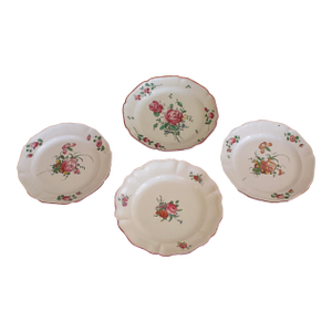 Group of Four Antique French Faience Plates, Pink Floral Designs