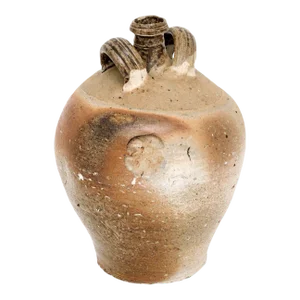 French 19th Century Double Handled Brown Glaze Pottery Jug with Rustic Character