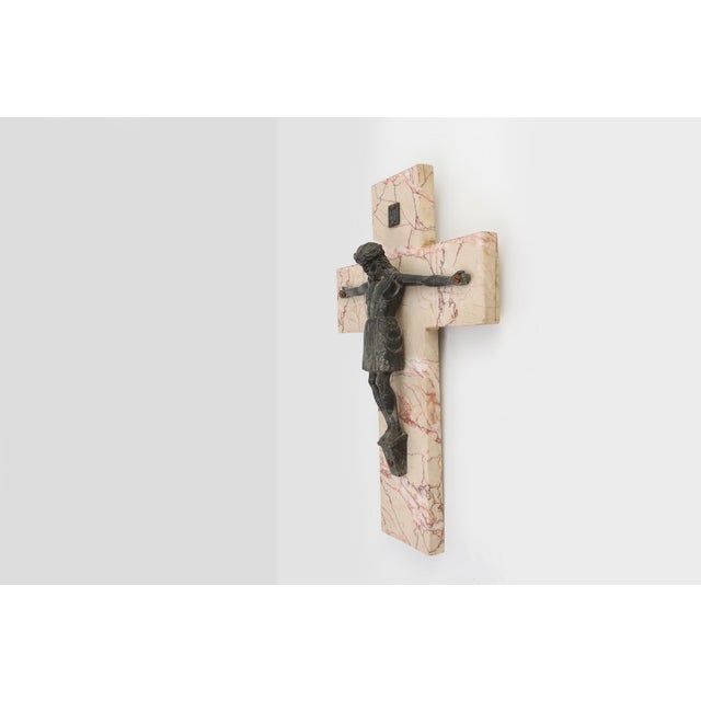 Belgian Bronze and Marble Crucifix, 1920s For Sale - Image 6 of 11