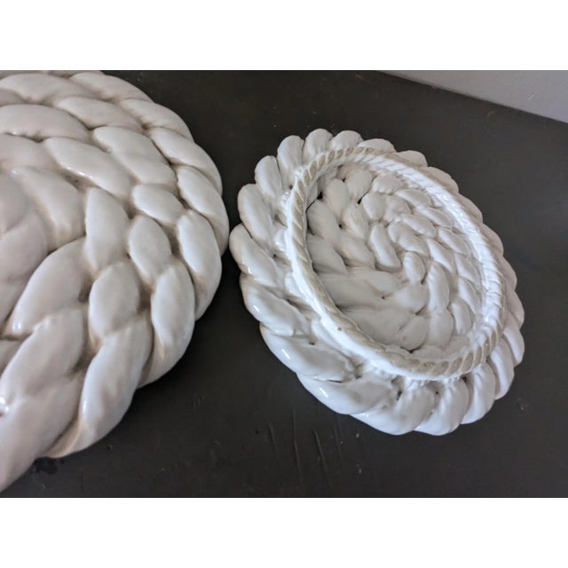 Transitional 90s Pair of Ceramic Portuguese Rope Trivets For Sale - Image 3 of 4