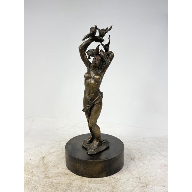 Female Figure with Flocks of Birds, 1920s-1940s, Bronze For Sale - Image 6 of 17