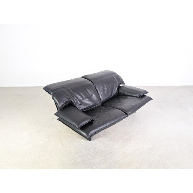 Animal Skin Vintage Italian 3-Seater Sofa in Black Leather, 1980s For Sale - Image 7 of 18
