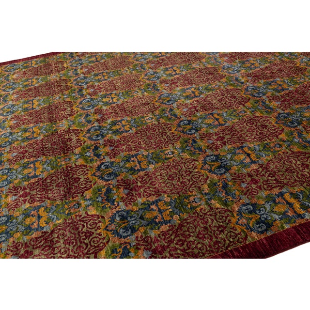 Hand-Knotted Modern Bidjar Style Wool Area Rug Intricate Crimson & Ochre Damask For Sale In New York - Image 6 of 10