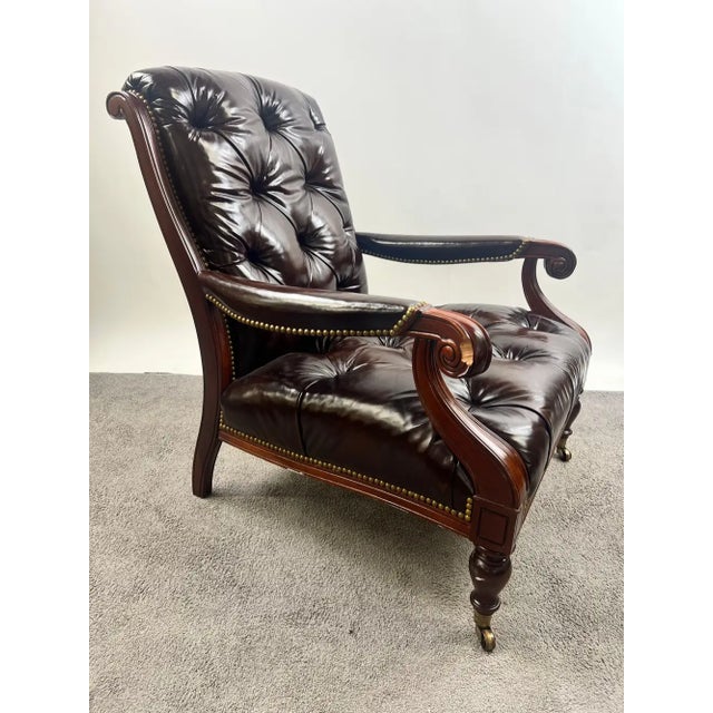English Chesterfield English Style Tufted Leather Library Chair & Ottoman by Hickory For Sale - Image 3 of 18