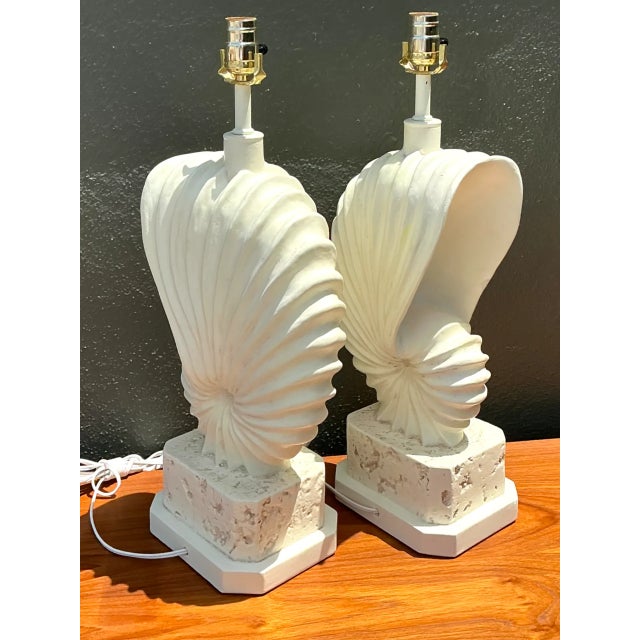Vintage Plaster Shell Form Table Lamps - Pair For Sale In West Palm - Image 6 of 12