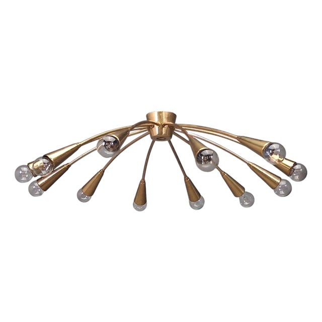 1960s Style After j.t. Kalmar Mid Century Modern Spider Flushmount Chandelier, Brass For Sale