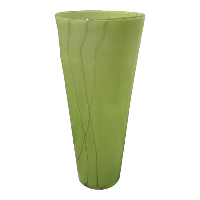 1990s Lime Green Striped Hand Blown Glass Vase Chairish