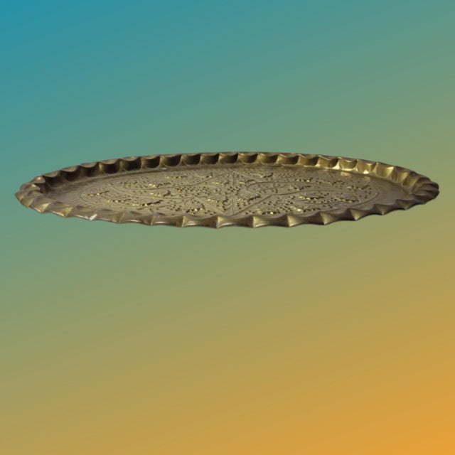 Mid-Century Modern 1940s Old World Oval Tray Large 24 Inch Embossed Floral Platter Authentic Well Preserved. For Sale - Image 3 of 17