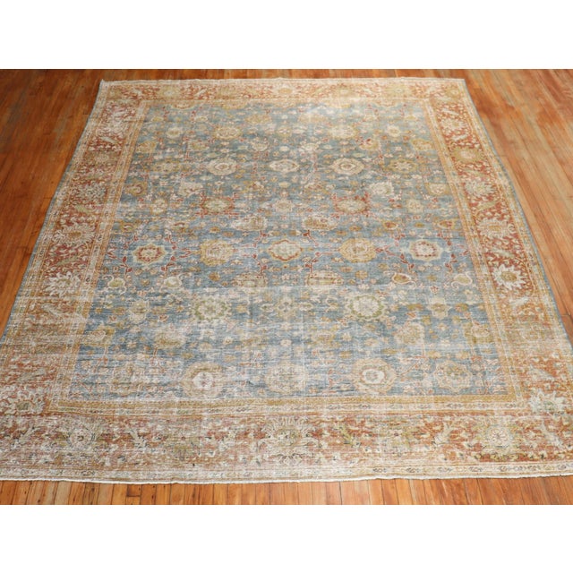 Red Blue Rust Antique Persian Mahal rug no. j2235 For Sale - Image 8 of 10